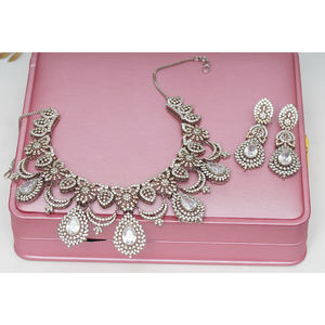 Conjunto de Collar chapado en oro sólido de 24 quilates hecho a mano para mujer circón blanco zarcon transparente para boda fiesta compromiso uso nupcial - Product Image 3