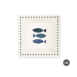 Set of 6-pcs Square Ceramic Soup Plates Digital Printing Technique Mediterranean Multicolor Sea Theme Ocean by Excelsa - Product Image 1
