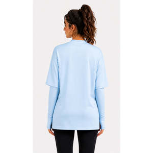 Women's Essential Breathable Modest <b>Top</b> Light Blue Ribbed Long Sleeve Crew Neck Loose Fit - Product Image 2