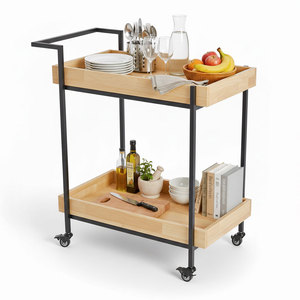 Gena 80x46x95cm Mobile <b>Trolley</b> Shelf Rubber Wood KB68023 for Kitchen Tableware - Product Image 1