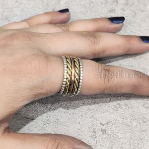 Anneau de méditation perlé Spinner Band 925 Sterling Silver Women's Thumb Ring Yoga Handmade Jewelry Party Anxiety Mens Spinner Ring - Product Image 3