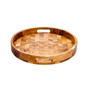 Bandeja Redonda de Madera de Lujo con Aspecto Natural, Hecha a Mano, con Asa para Fiestas, Elegantes Recipientes - Product Image 1