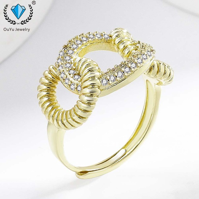 Unique Design Women's Zircon Rings Geometric Full Diamond Inlaid Brass Rings Jewelry Crystal Rings