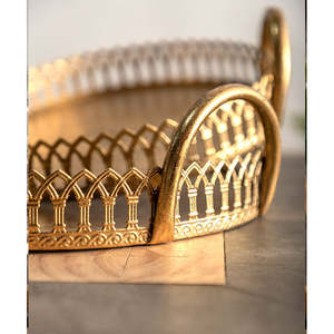 Metal Decorative Round Serving <b>Tray</b> Set <b>with</b> <b>Handles</b> for Dining Table Coffee Bar Home Decor Gift Hotel Restaurant Display Center - Product Image 3