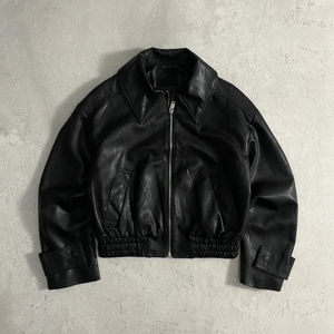 Logo personnalisé OEM veste courte imperméable vierge fermeture éclair coupe carrée Streetwear hommes veste en cuir - Product Image 2