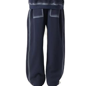 Pantalones de chándal casuales de alta calidad, negros lisos, con diseño de líneas efecto lavado ácido, personalizables, de forro polar de 350g, con cordón ajustable y efecto desgastado, engrosados. - Product Image 5