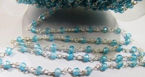 Cadena De Rosario de Topacio azul cielo con cuentas facetadas Rondelle 3mm Zirconia cúbica Piedra preciosa y tamaño de cristal de plata esterlina - Product Image 3