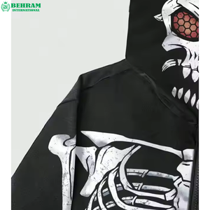 Sweat à capuche intégral zippé coupe droite, effet vieilli vintage, style streetwear, 100% coton molletonné/éponge française, séchage rapide, respirant, vente en gros - Product Image 2