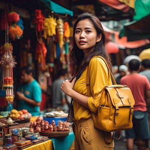 Mochila portátil universitaria de cuero genuino amarillo Vintage OEM para mujer, viajes al aire libre, correas de hombro dobles, diseño impermeable - Product Image 3