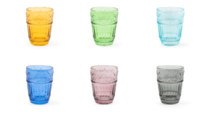 Ensemble de 6 verres à boire artisanaux durables, 30 cl (10 fl oz), verre coloré multicolore, motif fleur champêtre, par Excelsa - Product Image 2