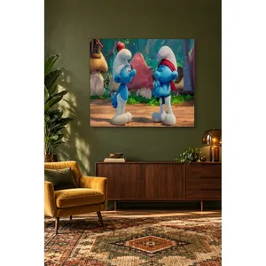 Stampa su tela Fida Karate Smurf davanti alle case a forma di fungo - Product Image 5