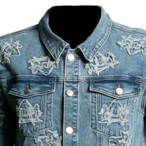 Chaqueta Vaquera Desgastada para Hombre, Cierre de Botones, Lavado Vintage, Patrón Bordado, Estilo Casual Urbano - Product Image 4