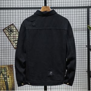 Sweat à capuche à col polo et demi-fermeture éclair en denim vintage OEM High Street Veste patchwork à coupe ample pour hommes Col à capuche en tissu - Product Image 2