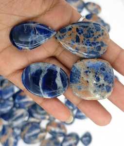 อัญมณีซาโดไลต์ทรงหลังเบี้ยสีฟ้าธรรมชาติที่ไม่ซ้ำใครอัญมณีสีฟ้าหลวมสำหรับเครื่องประดับอัญมณีทรงหลังเบี้ย - Product Image 4