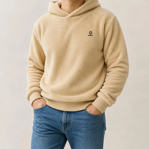 Mens <b>Sherpa</b>-Lined Fleece <b>Hoodie</b> Pullover Regular Fit 100% Cotton Anti-Pilling Winter Sweatshirt Customizable for Streetwear - Product Image 4