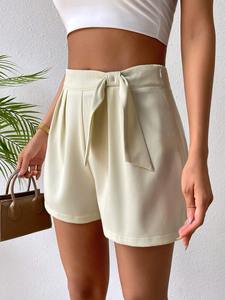 กางเกงขาสั้นเอวสูงระบายอากาศได้ดีสำหรับผู้หญิงกางเกงขาสั้นลำลองผ้าโพลีเอสเตอร์แบบผูกเชือก - Product Image 5