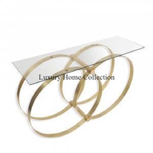 Oval Long Shape Metal Stainless Steel Furniture <b>Console</b> <b>Table</b> With Unique Design <b>Glass</b> Top Transparent Shade Furniture Supplies - Product Image 3