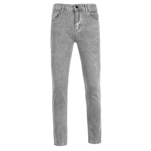 Jean en denim gris délavé coupe slim à jambe droite pour homme, pantalon décontracté en coton taille mi-haute style automne - Product Image 2