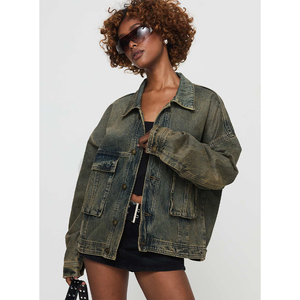 Chaqueta vaquera lavada OEM a prueba de viento ajustada superventas para mujer, personalizada de alta calidad, nueva moda, rellena de algodón teñido - Product Image 1