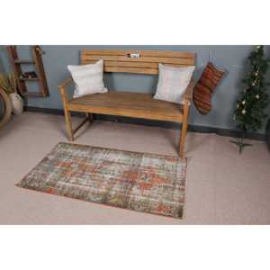 Petit tapis turc écologique en latex 2,4x4,5 pi (72x138 cm) Tapis en laine vintage orange patchwork - Product Image 1