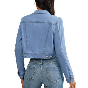 Veste en jean courte légère 100% coton Vêtements décontractés pour femmes Col rabattu Vêtements d'hiver Respirant Veste en jean unie - Product Image 2