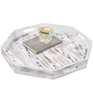 Excellent Quality Wooden <b>Tray</b> Set in Elegant White Color with Octagonal Shape and Stylish Design Perfect for <b>Serving</b> Drinks - Product Image 1