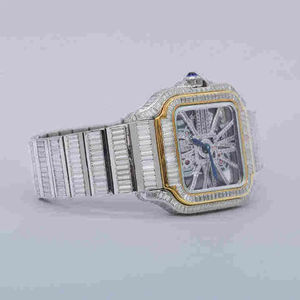 Fully <b>Iced</b> <b>Out</b> Customaizable Baguette Moissanite Diamond Hip Hop Men's <b>Watch</b> Two Tone Quartz Movement Stainless Steel <b>Watch</b> - Product Image 4