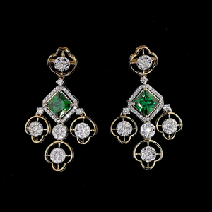 14K <b>Gold</b> <b>Necklace</b> & Earrings Set with Lab-Grown Diamonds & <b>Emerald</b> Cut Green Gemstone - Product Image 4
