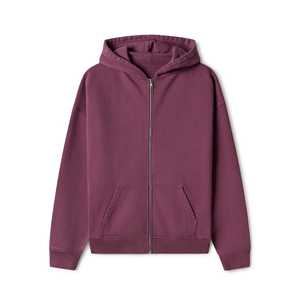 Sweat à capuche zippé streetwear en coton de haute qualité, broderie personnalisée, coupe courte à épaules tombantes, coupe ample et épaisse, anti-rétrécissement, style urbain - Product Image 1