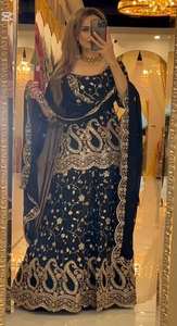 Antra Lifestyle – Robe de soirée/mariage noire pour femme, style pakistanais, en pure soie, broderie lourde, réversible, séchage rapide, infroissable - Product Image 3