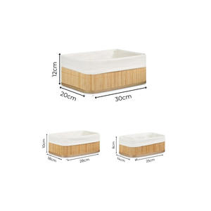 Panier rond en bambou de style moderne en 3 pièces Doublé de tissu Écologique Boîte de rangement polyvalente pour armoire - Product Image 2