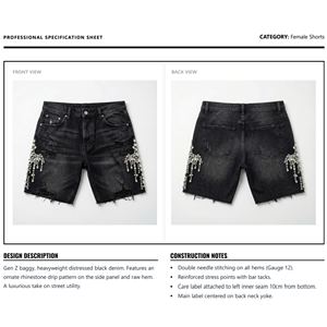 Shorts en jean pour femmes, strass personnalisés, streetwear, coupe régulière, délavé, décontracté, demi-pantalon, fabricant en gros, commande en gros - Product Image 6