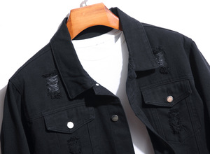 Manteau court streetwear décontracté pour hommes avec denim déchiré clouté veste en jean lavé d'hiver pour hommes autre tissu photo - Product Image 3