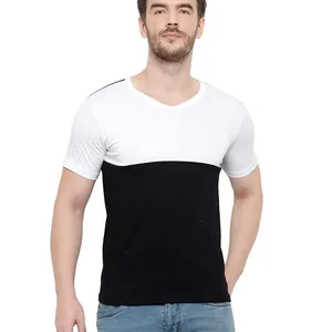 2024 Customized High Quality Pure Combed Cotton Black & White T Shirts For Men Cotton Made Contrast Color T Shirts