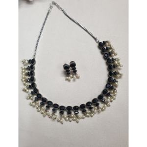 Conjunto de collar de piedra negra oxidada con diamante de perla de circón para joyería de boda fina nupcial Material de cobre regalo perfecto - Product Image 3