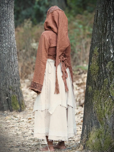 Sudadera con capucha 100% algodón Tribal Wrap Top transpirable Earthy Natural con estampado de bloques Ropa de longitud corta - Product Image 3