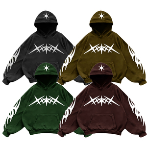 เสื้อฮู้ดผู้ชายไซส์ใหญ่พิเศษซักกรดเสื้อผ้าแนวสตรีทแบบวินเทจปักคอตตอนมีฮู้ด100% - Product Image 3