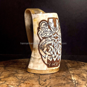 Chope médiévale en corne naturelle fabriquée à partir de vraie chope de bière en corne de buffle polie à la main - Product Image 3