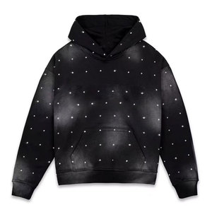 Sudadera con capucha de peso pesado de alta calidad Sudadera personalizada con bordado de diamantes de imitación Otoño Lavado con ácido Sudadera con capucha de diamantes de imitación - Product Image 1