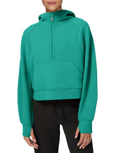 Womens Hoodies Fleece Cotton Lined Collar Pullover 1/2 Zipper Sweatshirts Long Sleeve Crop <b>Tops</b> Sweater <b>Thumb</b> <b>Hole</b> - Product Image 2