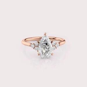 IGI Certified Pear Cut Lab Grown Diamond Engagement / Wedding <b>Ring</b> with Cluster Side Diamonds in 14K Yellow / White & Rose Gold - Product Image 5