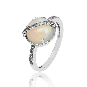 แหวนเงินแท้ 925 ประดับโอปอลเอธิโอเปียและเพชร CZ หลายเม็ด ดีไซน์วงแหวนแบบ Eternity สำหรับผู้หญิง เหมาะสำหรับงานแต่งงานและงานปาร์ตี้ - Product Image 2
