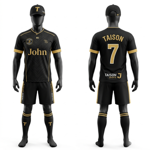 Uniforme de Fútbol de Poliéster Premium de 180 GSM, Color Verde Oliva y Negro, Paneles Sublimados, Logotipo Personalizado Bordado - Product Image 4
