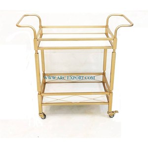 High Standard Quality Shining Mirror Polished Metallic Frame Black Color Glass Decorative Food Serving <b>Trolley</b> 2 Layers 4 <b>Wheels</b> - Product Image 5