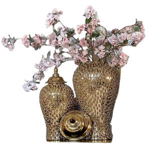 Lot de 2 pots à gingembre décoratifs de luxe faits à la main avec couvercle en aluminium métal pour maison hôtel mariage occasion pot à gingembre - Product Image 1