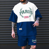 Conjunto de 2 Piezas de Verano para Hombre, Camiseta Oversize y Pantalones Cortos Deportivos, 100% Algodón, Transpirable, con Logotipo Frontal