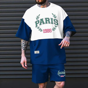 ชุดเซ็ตเสื้อยืดโอเวอร์ไซส์ผู้ชายผ้าเทอร์รี่คอตตอน 100% ระบายอากาศดี สีพื้น พร้อมโลโก้ด้านหน้า  กางเกงขาสั้นลำลอง 2 ชิ้น ชุดฤดูร้อน - Product Image 6