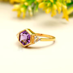 Women's Classic Style 925 Sterling Silver <b>Ring</b> Natural <b>Amethyst</b> Hexagon Cut for Engagement or Wedding Party Gift - Product Image 3