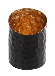 Porte-bougie en métal noir martelé avec intérieur en feuille d'or doré, décoration de table de Noël, résistant à la chaleur, fait à la main, cylindrique noir - Product Image 6