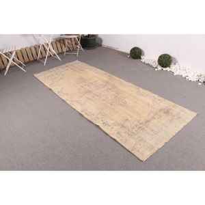 Alfombra Turca, Alfombra Vintage de 3.5x9 pies, Alfombra de Lana con Rayas Amarillas y Moradas - Product Image 2